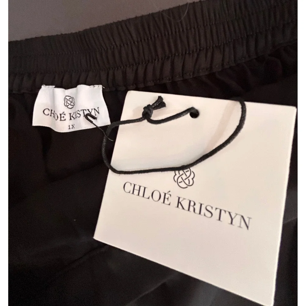 NWT Chloe Kristyn Black Ruffle Midi Skirt Satin Wrap Style Plus Size 1X New - Picture 3 of 6